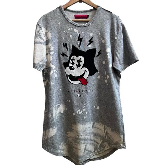 Vie + Richie Paris Bleached Cat Money Sign Short Sleeve Sweater Top Size Medium - Picture 2 of 9